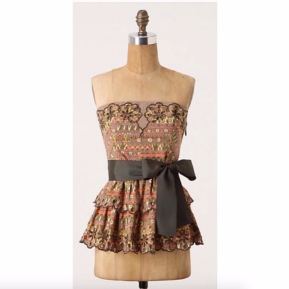 Anthropologie Floreat Tiered Eyelet Peplum Corset Top Women's Size 0